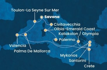 Itálie, Francie, Španělsko, Řecko ze Savony na lodi Costa Pacifica