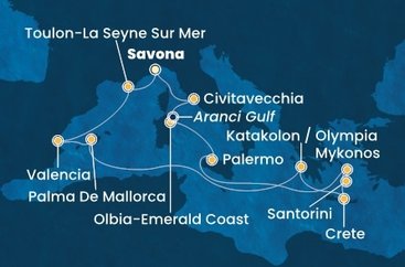 Itálie, Francie, Španělsko, Řecko ze Savony na lodi Costa Pacifica