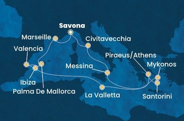 Itálie, Řecko, Malta, Španělsko, Francie ze Savony na lodi Costa Serena