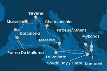 Itálie, Francie, Španělsko, Malta, Řecko ze Savony na lodi Costa Fascinosa