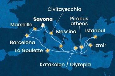 Itálie, Turecko, Řecko, Tunisko, Španělsko, Francie ze Savony na lodi Costa Favolosa
