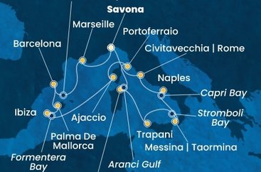Itálie, , Francie, Španělsko ze Savony na lodi Costa Favolosa