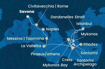 Itálie, Malta, Řecko, Turecko ze Savony na lodi Costa Pacifica