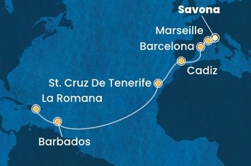Itálie, Francie, Španělsko, Barbados, Dominikánská republika ze Savony na lodi Costa Pacifica