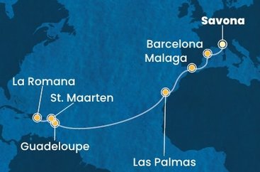 Itálie, Španělsko, Guadeloupe, Svatý Martin, Dominikánská republika ze Savony na lodi Costa Fascinosa