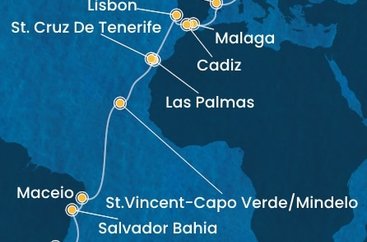 Itálie, Španělsko, Portugalsko, Kapverdy, Brazílie ze Savony na lodi Costa Diadema