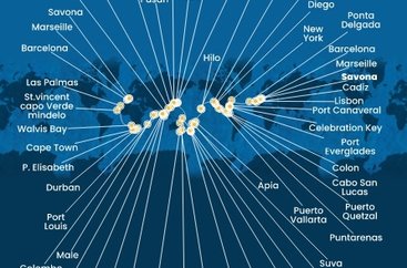 Itálie, Francie, Španělsko, Portugalsko, USA, , Panama, Kostarika, Guatemala, Mexiko, Samoa, Fidži, Tonga, Nový Zéland, Austrálie, Papua Nová Guinea, Japonsko, Jižní Korea, Tchaj-wan, Čína, Vietnam, Singapur, Malajsie, Thajsko, Srí Lanka, Maledivy, Mauricius, Jihoafrická republika, Namibie, Kapverdy ze Savony na lodi Costa Deliziosa