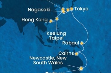 Austrálie, Papua Nová Guinea, Japonsko, Jižní Korea, Tchaj-wan, Čína ze Sydney na lodi Costa Deliziosa