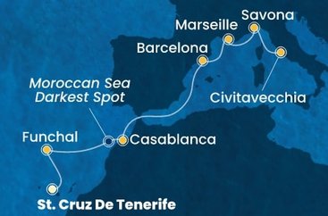 Španělsko, Portugalsko, , Maroko, Francie, Itálie z Tenerife na lodi Costa Fortuna