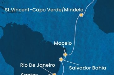 Španělsko, Kapverdy, Brazílie z Tenerife na lodi Costa Diadema