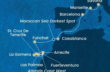 Španělsko, La Gomera, Portugalsko, , Maroko, Francie, Itálie z Tenerife na lodi Costa Fortuna
