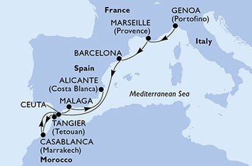 Itálie, Francie, Španělsko, Maroko z Janova na lodi MSC Sinfonia