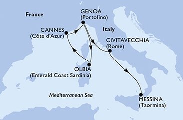 Itálie, Francie z Janova na lodi MSC Sinfonia