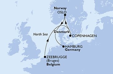 Belgie, Dánsko, Norsko, Německo ze Zeebrugge na lodi MSC Preziosa