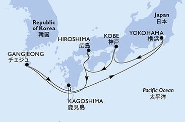 Japonsko, Jižní Korea z Yokohami na lodi MSC Bellissima