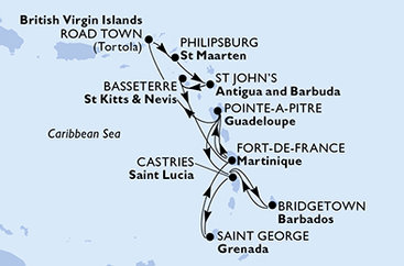 Barbados, Svatá Lucie, Grenada, Martinik, Guadeloupe, Britské Panenské ostrovy, Svatý Martin, Antigua a Barbuda, Svatý Kryštof a Nevis z Bridgetownu na lodi MSC Virtuosa Barbados, Svatá Lucie, Grenada, Martinik, Guadeloupe, Britské Panenské ostrovy, Svatý Martin, Antigua a Barbuda, Svatý Kryštof a Nevis z Bridgetownu na lodi MSC Virtuosa