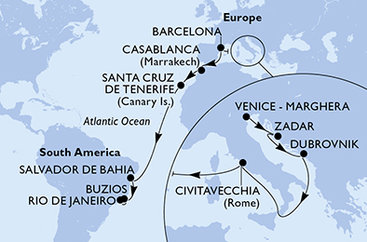 Itálie, Chorvatsko, Španělsko, Maroko, Brazílie na lodi MSC Armonia