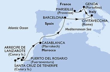 Španělsko, Maroko, Itálie, Francie z Tenerife na lodi MSC Musica