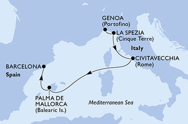 Itálie, Španělsko z Janova na lodi MSC Grandiosa