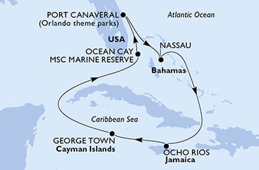 USA, Bahamy, Jamajka, Kajmanské ostrovy z Port Canaveralu na lodi MSC Seashore