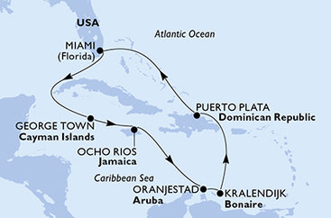 USA, Kajmanské ostrovy, Jamajka, Aruba, Bonaire, Dominikánská republika z Miami na lodi MSC Poesia