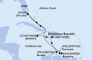 USA, Curacao, Bonaire, Aruba, Dominikánská republika, Jamajka z Miami na lodi MSC Poesia