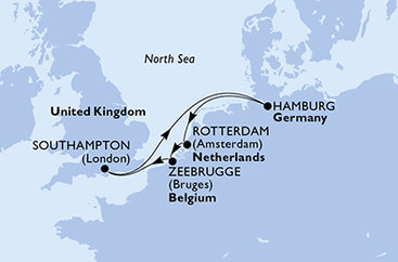 Velká Británie, Německo, Nizozemsko, Belgie ze Southamptonu na lodi MSC Preziosa