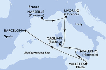 Francie, Itálie, Malta, Španělsko z Marseille na lodi MSC Splendida