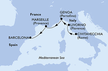 Itálie, Francie, Španělsko z Civitavecchia na lodi MSC Opera