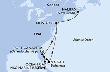 USA, Bahamy, Kanada z New Yorku na lodi MSC Meraviglia