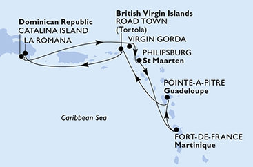 Martinik, Guadeloupe, Britské Panenské ostrovy, Dominikánská republika, Zámořské území Velké Británie, Svatý Martin z Fort-de-France, Martinik na lodi MSC Opera
