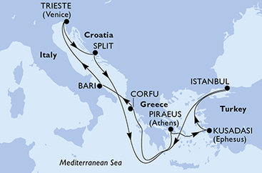 Itálie, Chorvatsko, Řecko, Turecko na lodi MSC Splendida