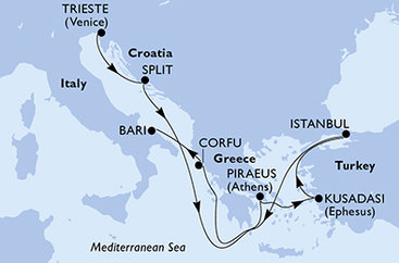 Itálie, Chorvatsko, Řecko, Turecko na lodi MSC Splendida