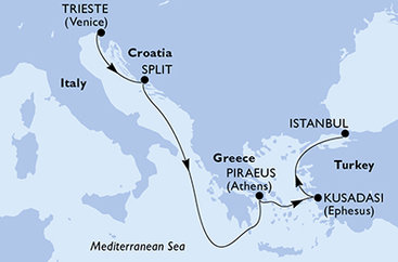 Itálie, Chorvatsko, Řecko, Turecko na lodi MSC Splendida
