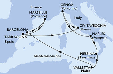 Francie, Španělsko, Itálie, Sicílie, Malta z Marseille na lodi MSC Magnifica