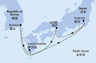 Japonsko, Jižní Korea z Tokia na lodi MSC Bellissima