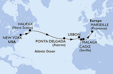 USA, Kanada, Portugalsko, Španělsko, Francie z New Yorku na lodi MSC Meraviglia
