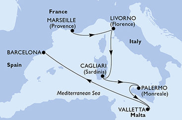 Francie, Itálie, Malta, Španělsko z Marseille na lodi MSC Splendida