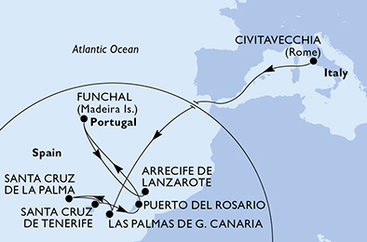 Itálie, Španělsko, Portugalsko z Civitavecchia na lodi MSC Fantasia