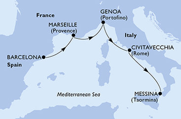 Španělsko, Francie, Itálie z Barcelony na lodi MSC World Europa