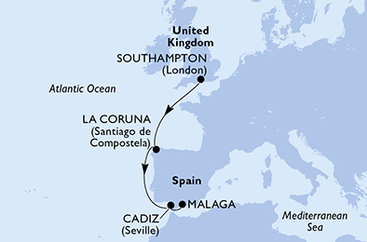 Velká Británie, Španělsko ze Southamptonu na lodi MSC Virtuosa