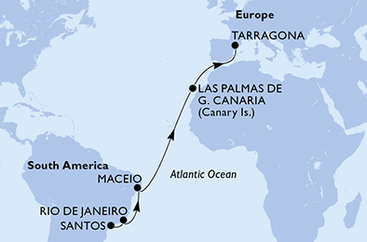 Brazílie, Španělsko ze Santosu na lodi MSC Musica Brazílie, Španělsko ze Santosu na lodi MSC Musica