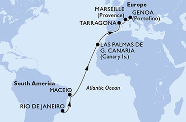 Brazílie, Španělsko, Francie, Itálie z Rio de Janeira na lodi MSC Musica