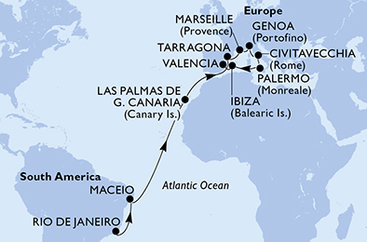 Brazílie, Španělsko, Francie, Itálie z Rio de Janeira na lodi MSC Musica Brazílie, Španělsko, Francie, Itálie z Rio de Janeira na lodi MSC Musica