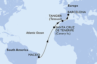 Brazílie, Španělsko, Maroko z Maceia na lodi MSC Virtuosa