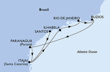 Brazílie ze Santosu na lodi MSC Lirica