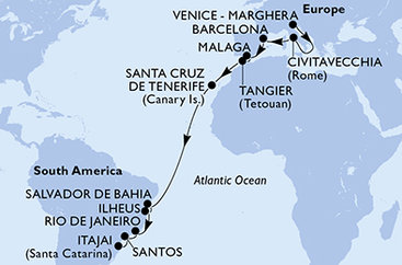 Itálie, Španělsko, Maroko, Brazílie z Marghery na lodi MSC Lirica