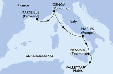 Francie, Itálie, Malta z Marseille na lodi MSC World Europa