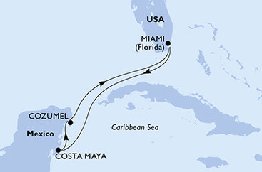 USA, Mexiko z Miami na lodi MSC Seaside