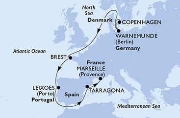 Dánsko, Německo, Francie, Portugalsko, Španělsko z Kodaně na lodi MSC Magnifica